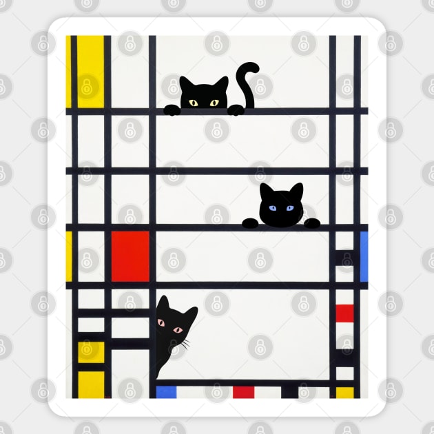 Mondrian Trafalgar Square with Cute Funny Cats Sticker by Brasilia Catholic